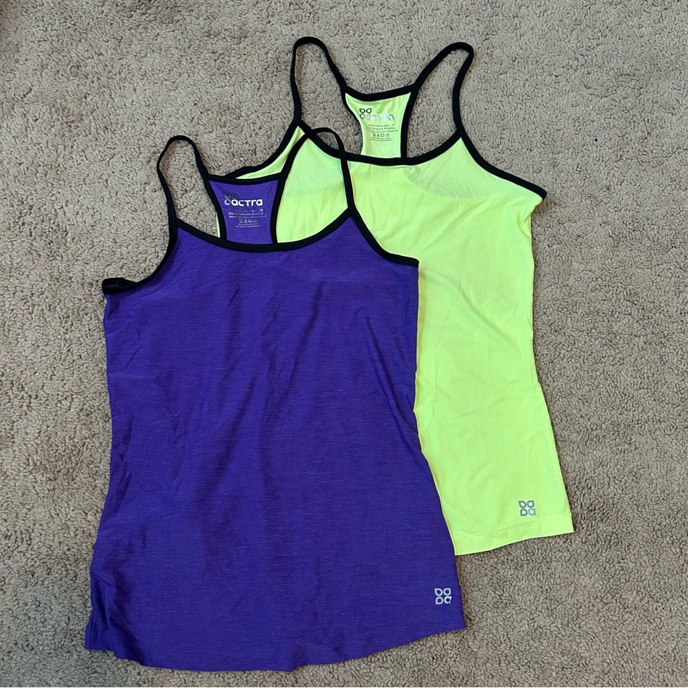 Actra Racerback Athletic Tank Tops Purple & Neon Yellow with Black Trim Medium